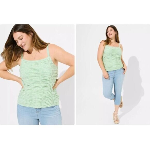 Torrid Green Ruched Tank Top With Adjustable Straps - Picture 1 of 11